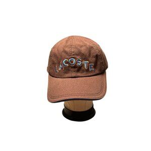 Vtg Lacoste Brown Khaki Hat Cap Strap Back Crocodile One Size Adjustable